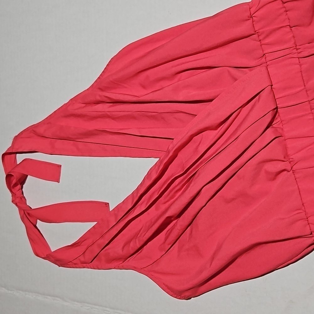 Coral Lightweight Halter Romper With Pockets - Picture 7 of 12